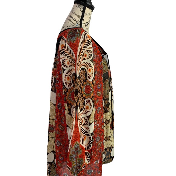 Anthropologie Fig and Flower Womens Size Large Boho Peasant Blouse Floral Sheer - Picture 5 of 12